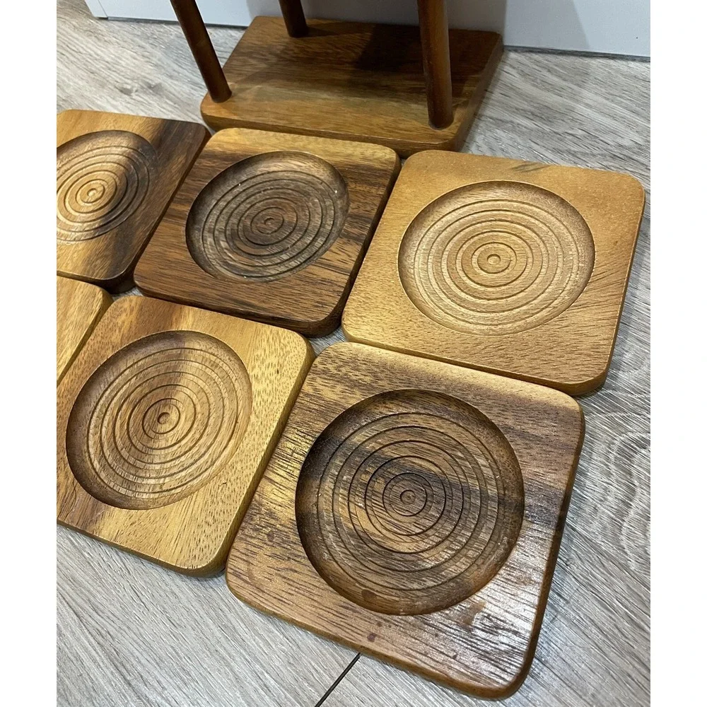 Six Wooden Coaster Set Square Holder